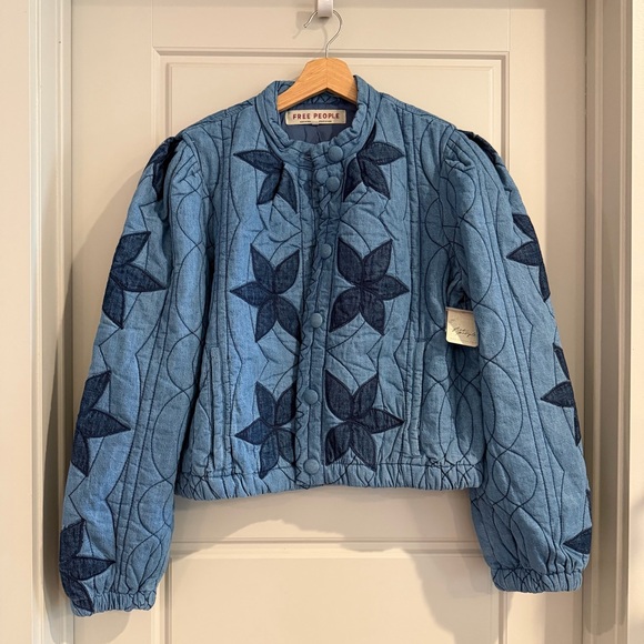 Free People Jackets & Blazers - Free People Quinn Blue Quilted Jacket Size Small